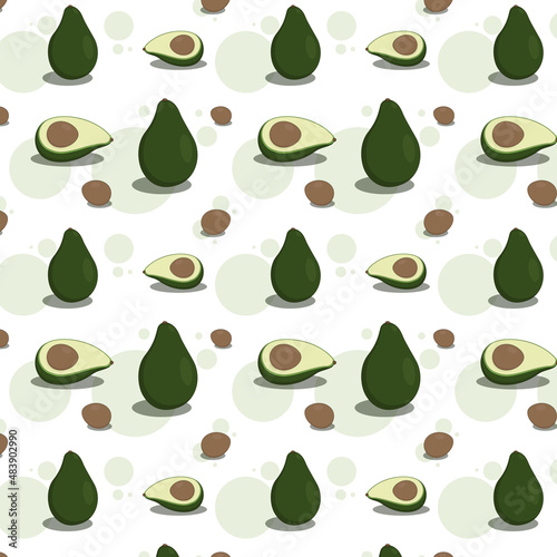green avocado seamless pattern on circles background