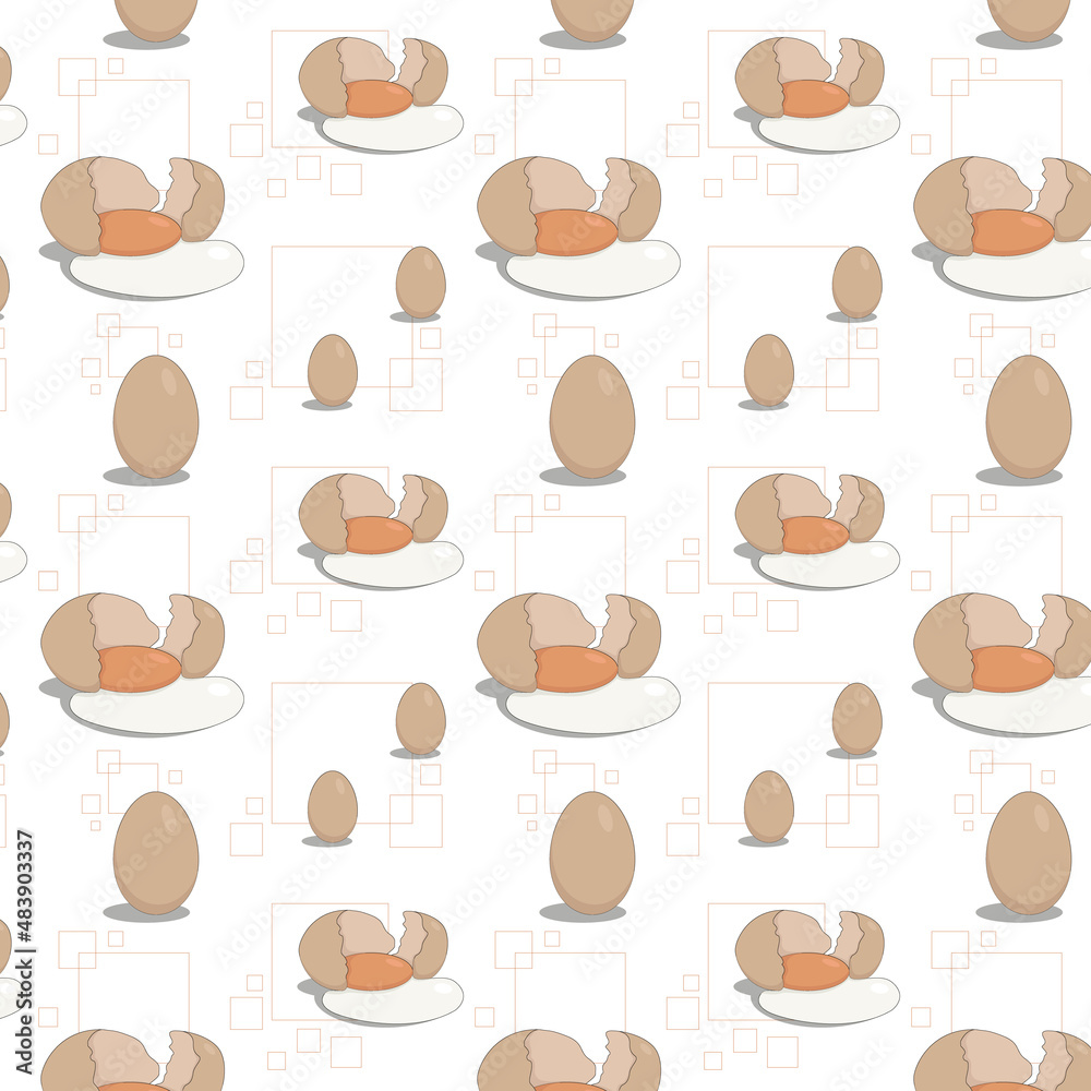 seamless pattern of chicken eggs, on a background of squares
