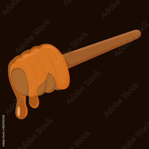 wooden stick with honey on a dark background
