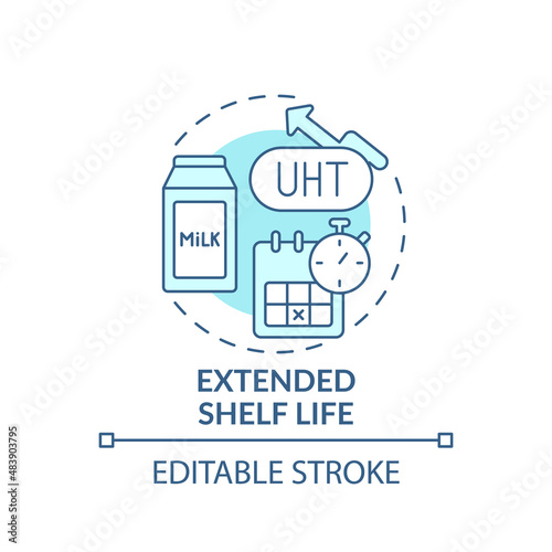 Extended shelf life turquoise concept icon. Ultra pasteurization. Advantages of UHT abstract idea thin line illustration. Isolated outline drawing. Editable stroke. Arial, Myriad Pro-Bold fonts used