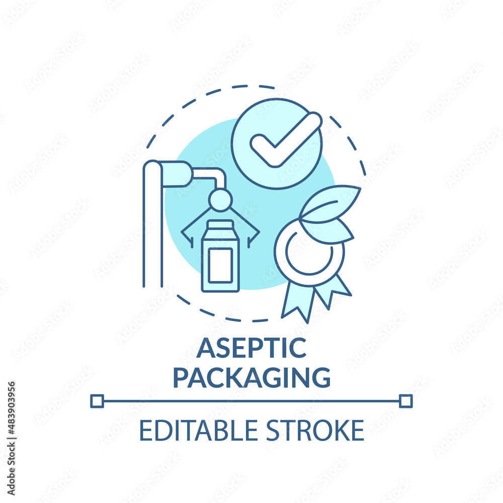 Fototapeta premium Aseptic packaging turquoise concept icon. Bacterium free product. Advantages of UHT abstract idea thin line illustration. Isolated outline drawing. Editable stroke. Arial, Myriad Pro-Bold fonts used