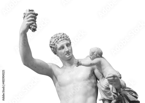 Ancient Greek sculpture of Hermes and the infant Dionysus discovered in 1877 in the ruins of the Temple of Hera isolated on white background with clipping path