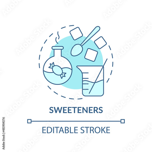 Sweeteners turquoise concept icon. Sugar substitute. Glucose. Food additives abstract idea thin line illustration. Isolated outline drawing. Editable stroke. Arial, Myriad Pro-Bold fonts used