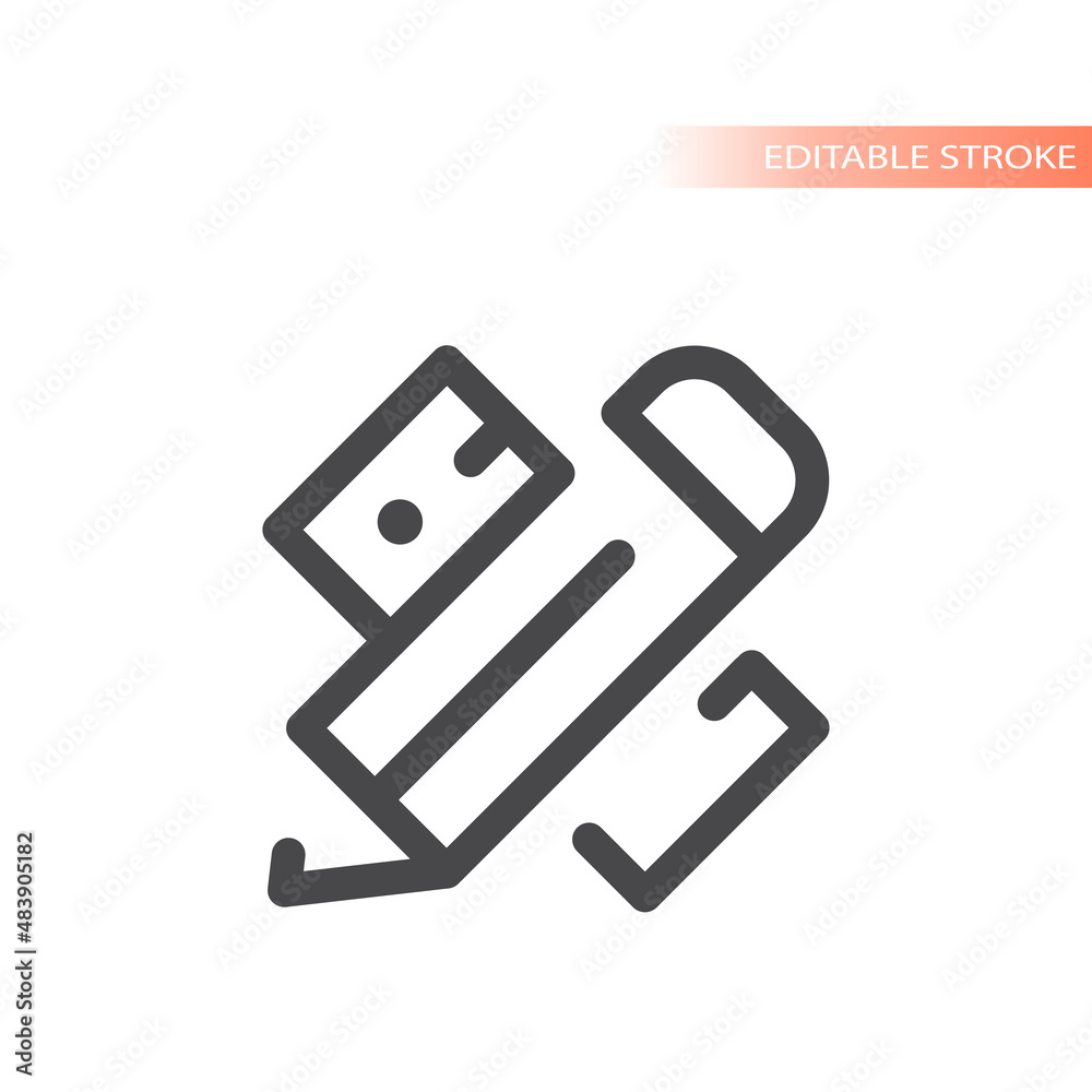 Ruler and pencil crossed vector icon. Outlined, editable stroke symbol. Ruler and pencil crossed vector icon. Outlined, editable stroke symbol.