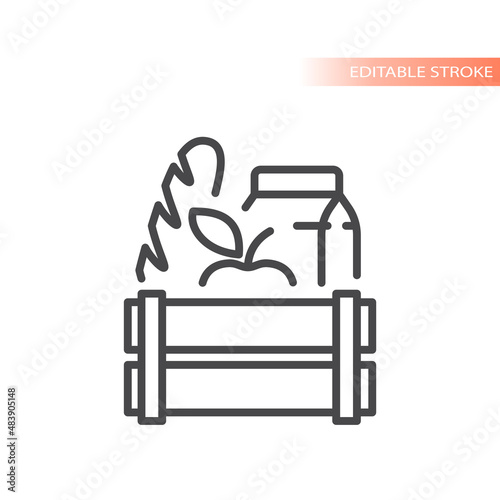 Food crate line vector icon. Grocery basket, farm food outlined symbol.