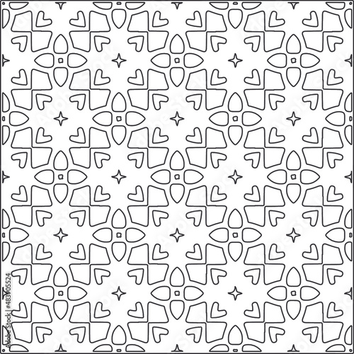 Vector pattern with symmetrical elements . Repeating geometric tiles from striped elements.Monochrome texture.Black and  white pattern for wallpapers and backgrounds.line art.