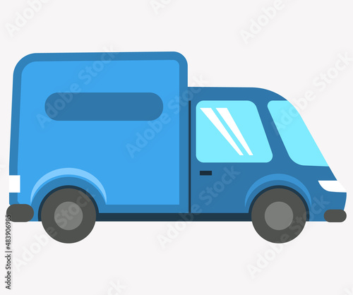 Truck, lorry icon. Delivery, logistics concept. Wagon with trailer for transporting goods worldwide. Vehicle for transpportation and shipping. Delivery of parcels by transport. Blue automobile