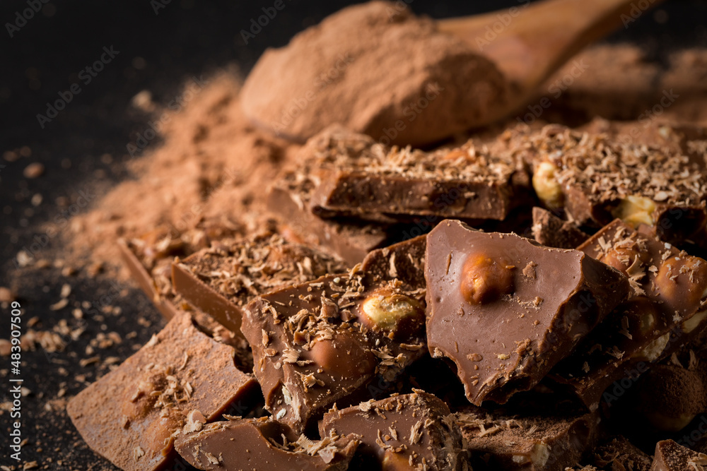 Broken chocolate nuts pieces Broken chocolate nuts pieces