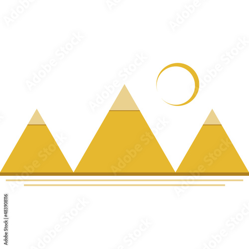 Egypt ancient pyramids of Giza are egyptian pharaoh tomb with crescent moon on white background flat vector icon design.