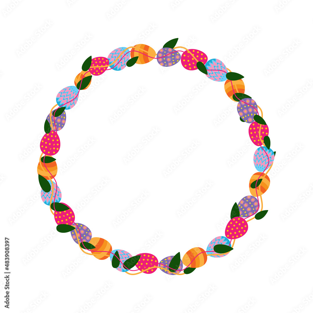 Obraz premium Vector Easter eggs wreath, Easter egg wreath with Easter eggs leaves and decorative circles, 