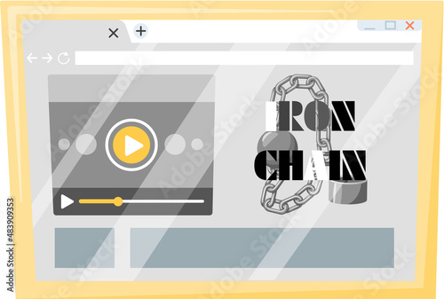 Modern internet and social networks addiction metaphor. Iron chain on computer screen, dominance of gadgets. Flat vector concept social media and internet nomophobia and digital detox illustration