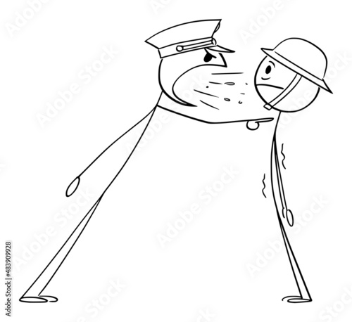Army Officer Yelling at Soldier, Vector Cartoon Stick Figure Illustration