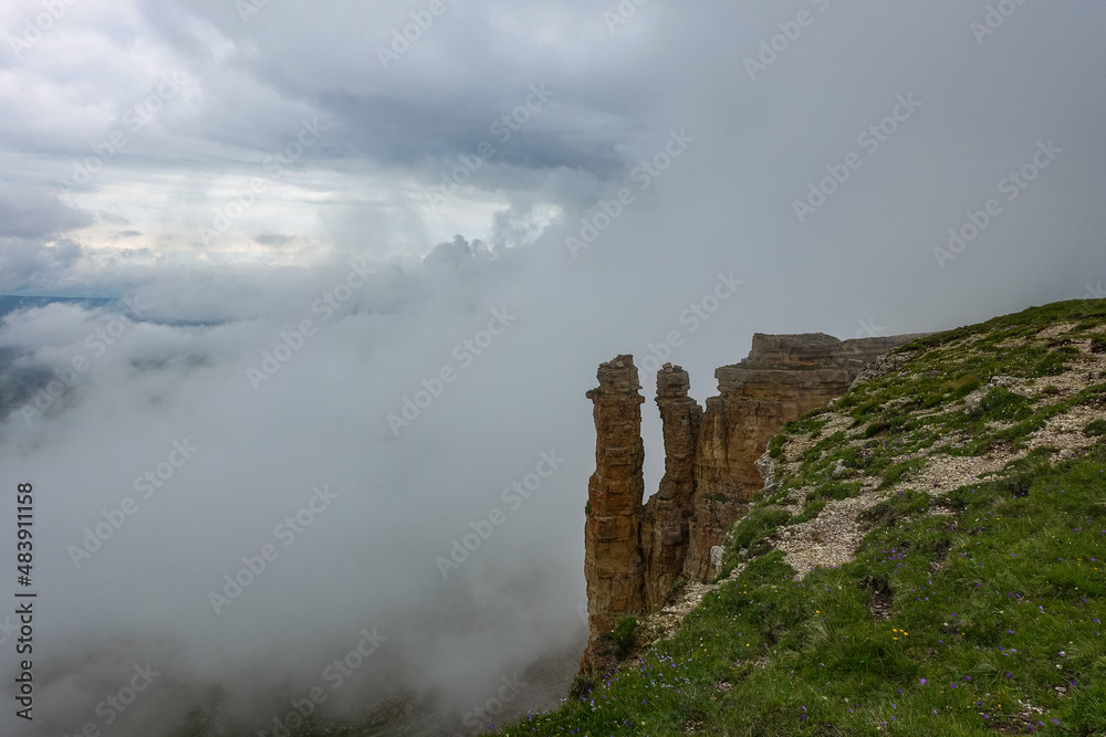 Two monks rocks, Bermamyt plateau, Karachay-Circassian republic, Russia.