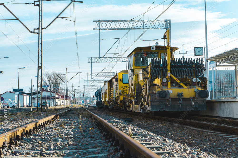 industrial train waiting on a station industrial train waiting on a station
