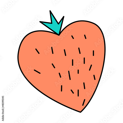 Valentine's Day strawberry love heart doodle vector illustrations colored hand drawn