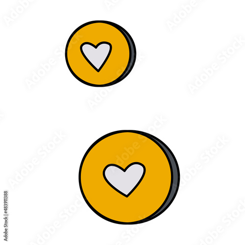 Valentine's Day money coin love heart doodle vector illustrations colored hand drawn