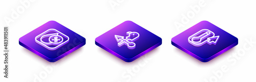 Set Isometric line Water drop percentage, Rooster weather vane and Thermometer icon. Vector