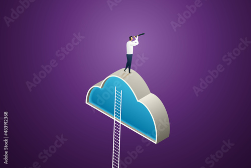 Businessman looking for opportunities on cloud network
