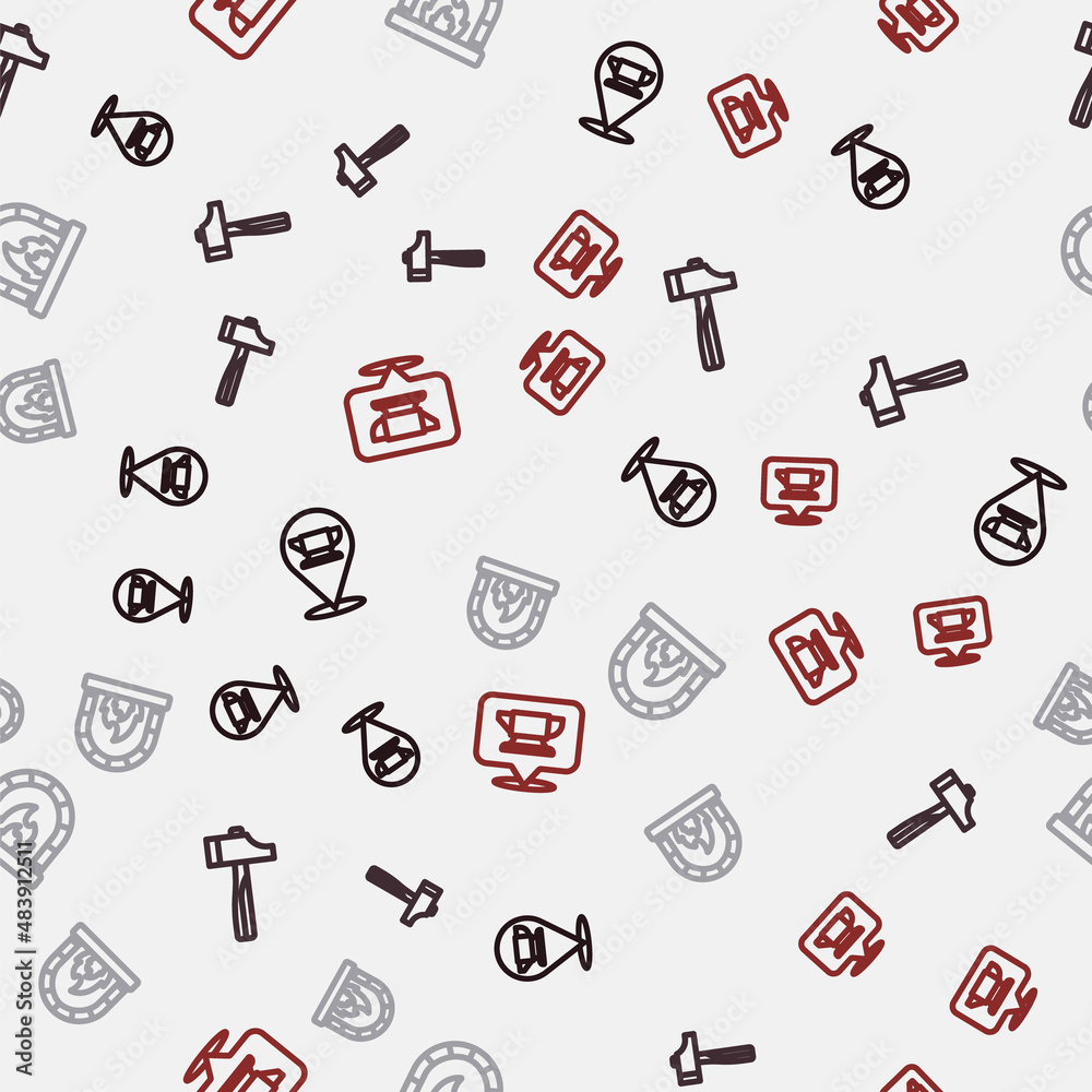 Set line Blacksmith anvil tool, Hammer, oven and on seamless pattern. Vector Set line Blacksmith anvil tool, Hammer, oven and on seamless pattern. Vector