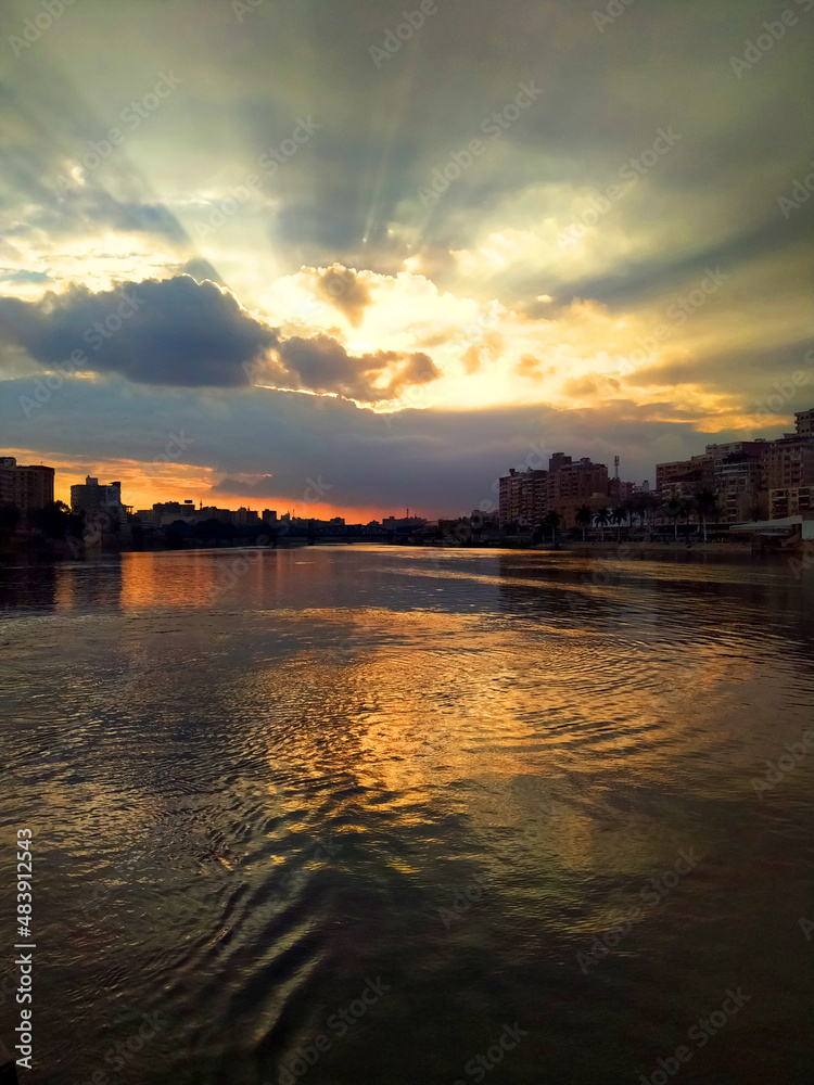 sunset on the banks of the Nile