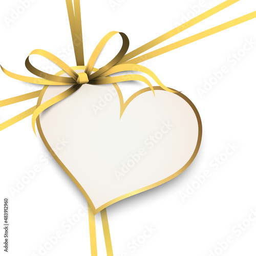 gold ribbon bow with heart hang tag