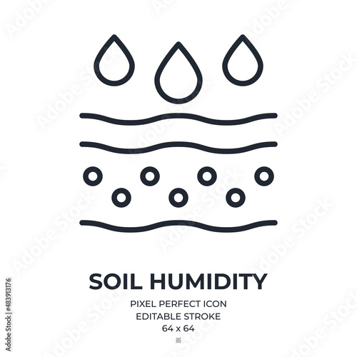 Soil moisture editable stroke outline icon isolated on white background flat vector illustration. Pixel perfect. 64 x 64.