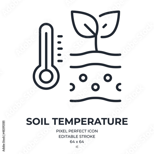 Soil temperature editable stroke outline icon isolated on white background flat vector illustration. Pixel perfect. 64 x 64.