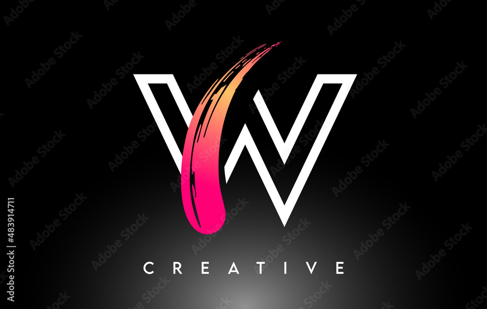 Brush Letter W Logo Design with White Outline and Black Background ...