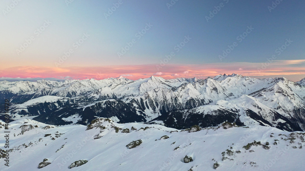Winter Alpine panoramic view of peaks