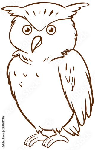 Owl in doodle simple style on white background