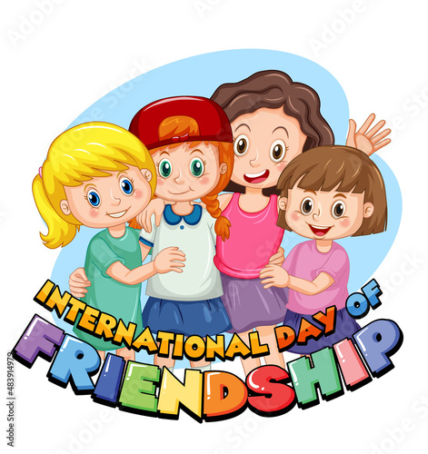 International day of friendship logo with four girls in cartoon style
