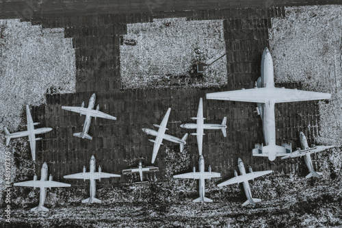 Airfield with planes in the snow