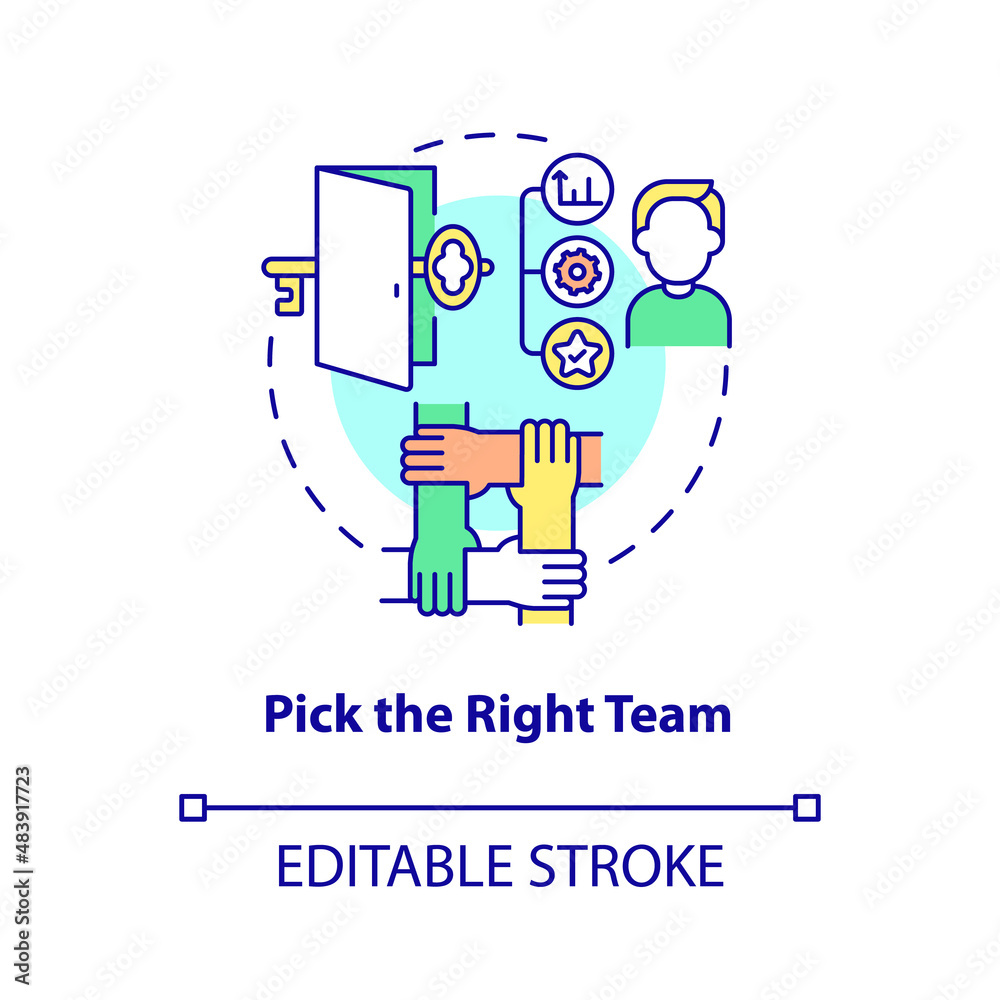 Pick right team concept icon. Escape room strategy abstract idea thin line illustration. Reaching common goal. Isolated outline drawing. Editable stroke. Arial, Myriad Pro-Bold fonts used