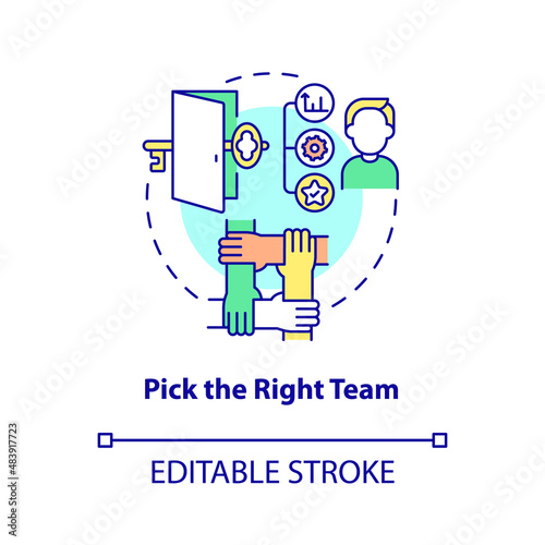 Pick right team concept icon. Escape room strategy abstract idea thin line illustration. Reaching common goal. Isolated outline drawing. Editable stroke. Arial, Myriad Pro-Bold fonts used