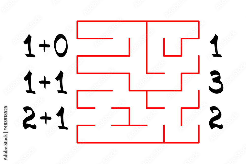 Labyrinth with numbers for children on the white background. Find the path to the correct answer. Vector flat illustration Labyrinth with numbers for children on the white background. Find the path to the correct answer. Vector flat illustration