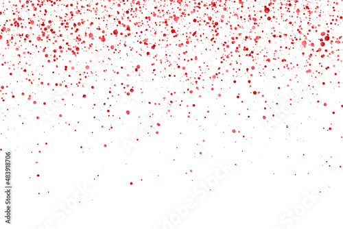 Red glitter holiday falling confetti on white background. Vector