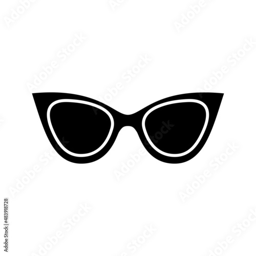 Sunglasses cat eye black glyph icon isolated. Vector