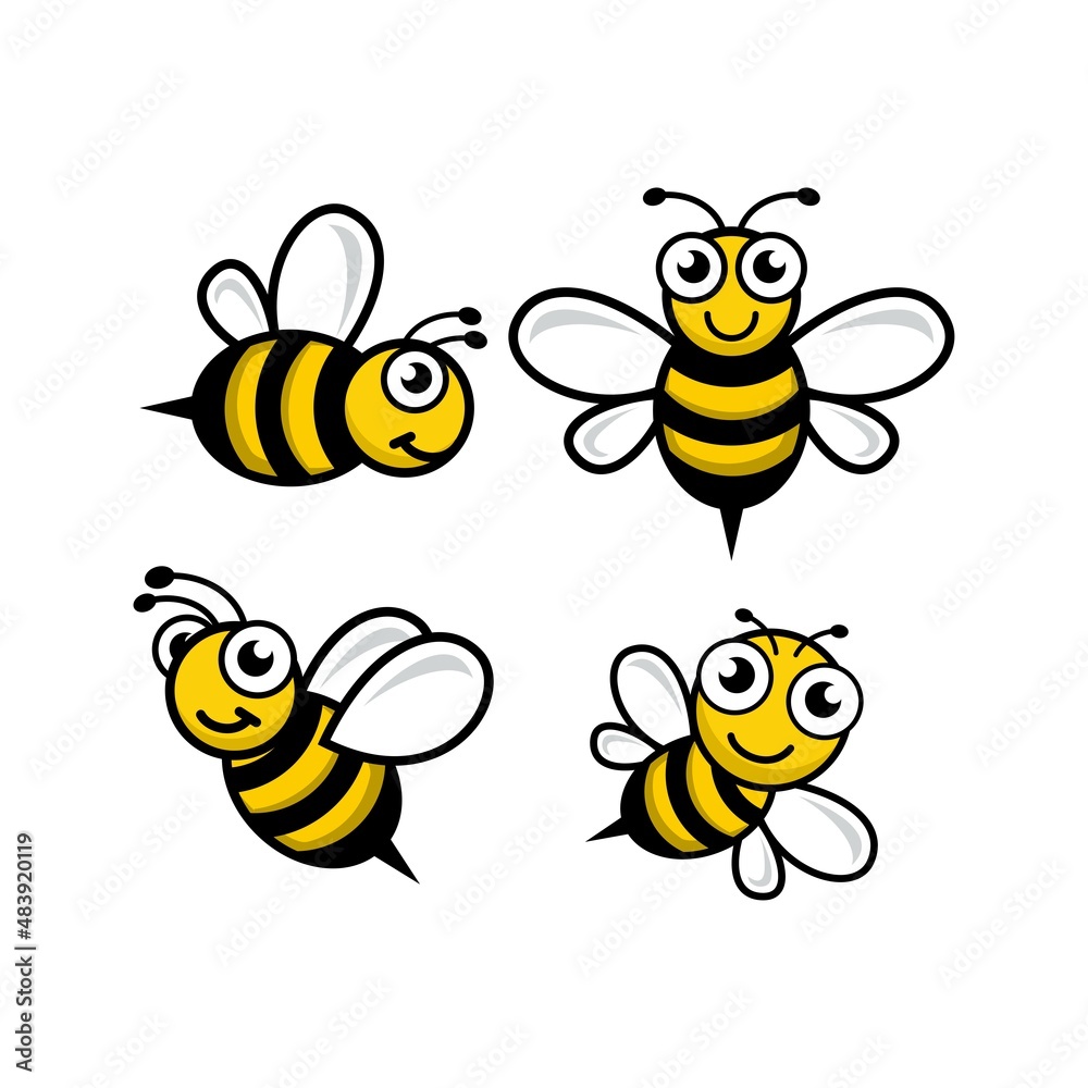set a cute bee mascot logo, vector cartoon insect cute character, bee fly, template icon - obrazy, fototapety, plakaty 
