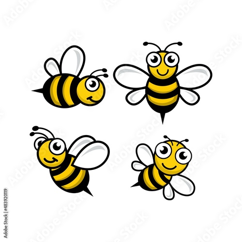 set a cute bee mascot logo, vector cartoon insect cute character, bee fly, template icon © nurcreatedesign