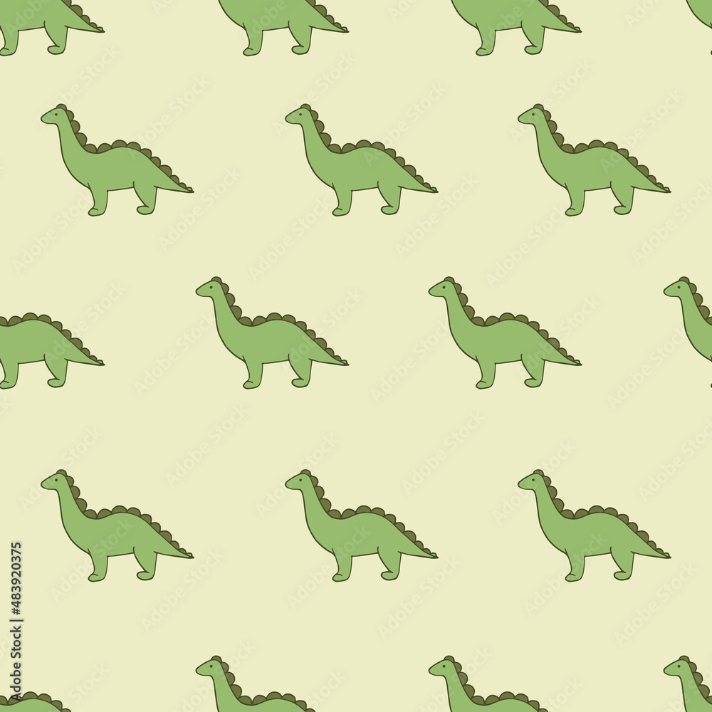 Dinosaur. Cute seamless pattern. Green wallpaper. Hand drawn. Vector Dinosaur. Cute seamless pattern. Green wallpaper. Hand drawn. Vector