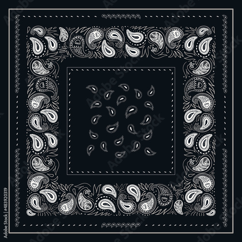 Modern hand drawn paisley ornament scarf print. Abstract trendy ethnic style. Fashionable vector template for your design. 