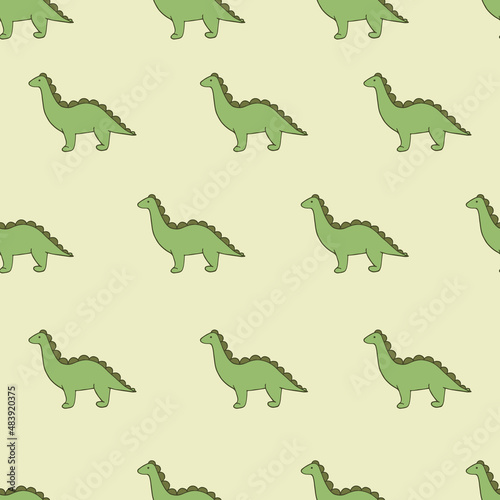 Dinosaur. Cute seamless pattern. Green wallpaper. Hand drawn. Vector