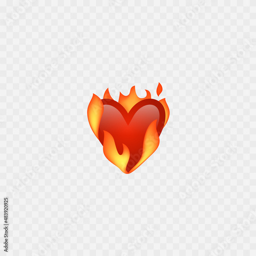 Heart on fire. Isolated on white. Red heart with fire. Love. Vector
