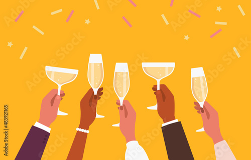 Cocktail party. Toast. Champagne glasses. Cheers. Vector