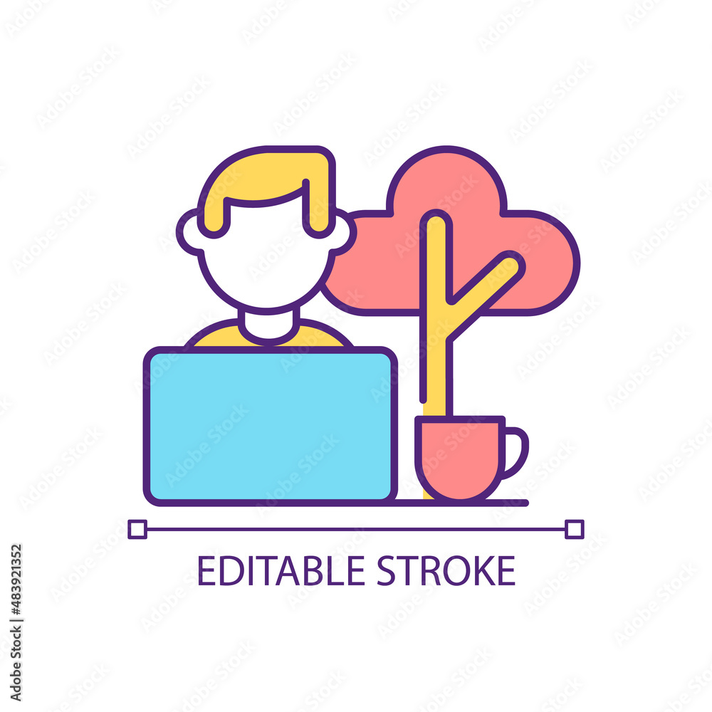 Comfortable workspace RGB color icon. Working outside. Increasing mood and health. Outdoor work environment. Isolated vector illustration. Simple filled line drawing. Editable stroke. Arial font used