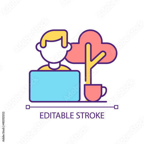 Comfortable workspace RGB color icon. Working outside. Increasing mood and health. Outdoor work environment. Isolated vector illustration. Simple filled line drawing. Editable stroke. Arial font used
