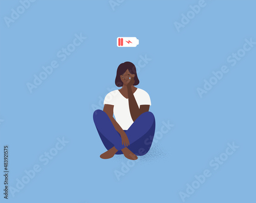 Sad woman. Burnout. Depression. Black girl. Vector