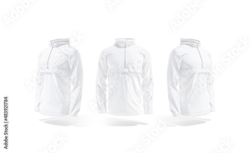 Blank white windbreaker mockup, front and side view photo