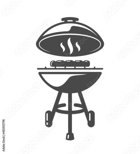 Barbeque Grill and Steak isolated on white background. BBQ Concept. Barbecue Grill Icon. Vector illustrations