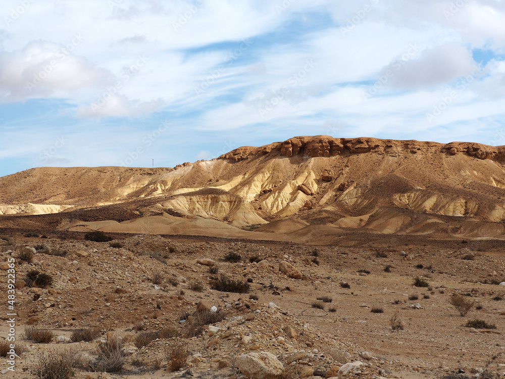 Sandy mountains of the Negev desert in Israel
